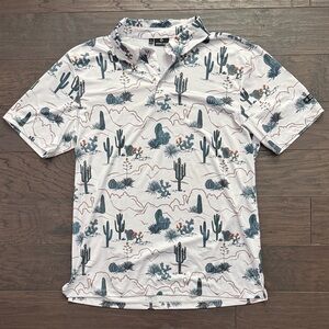 Sporty Buff Men's Cactus Print Polo Shirt Size Large Like New